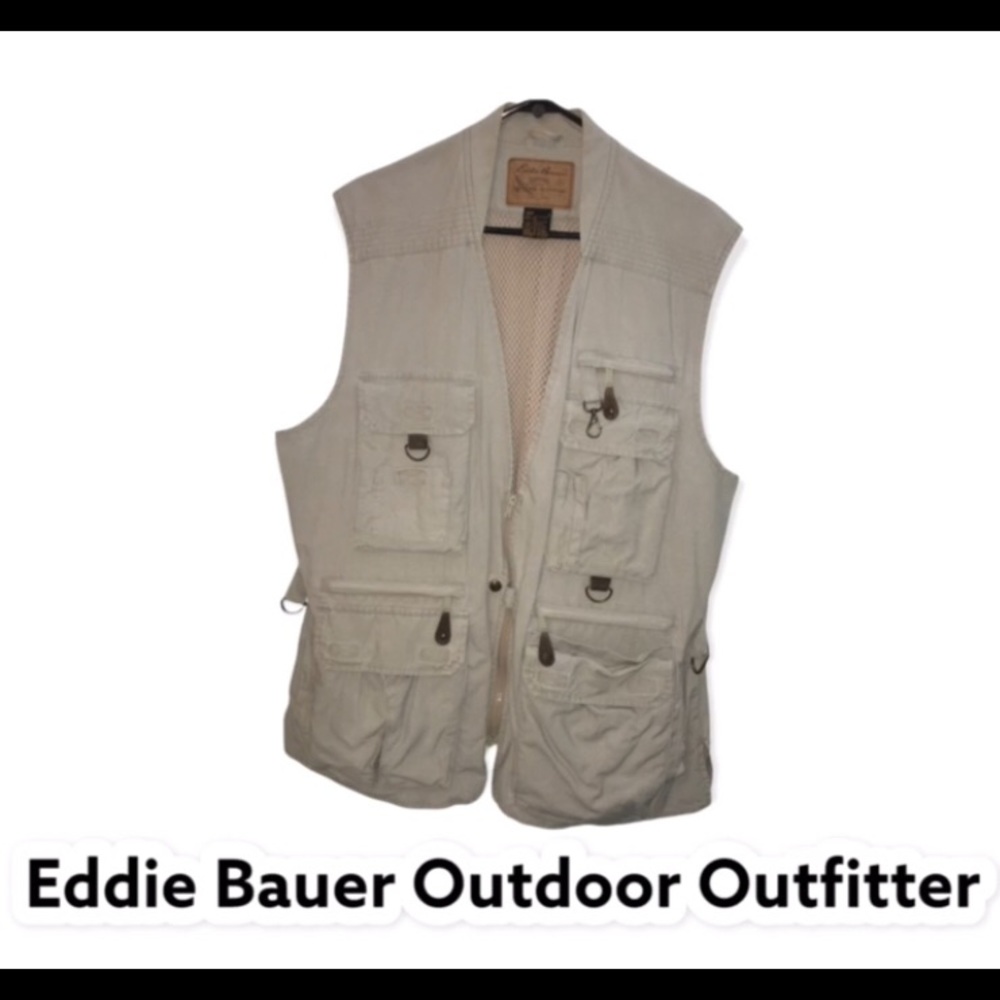 Eddie Bauer outdoor outfitter hunting fishing  vest  khaki Large EUC